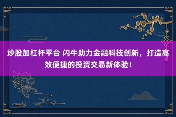 炒股加杠杆平台 闪牛助力金融科技创新，打造高效便捷的投资交易新体验！