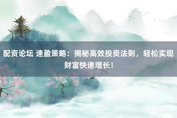 配资论坛 速盈策略：揭秘高效投资法则，轻松实现财富快速增长！