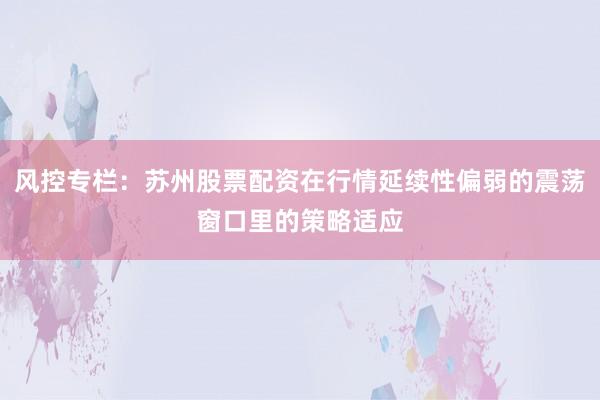 风控专栏：苏州股票配资在行情延续性偏弱的震荡窗口里的策略适应