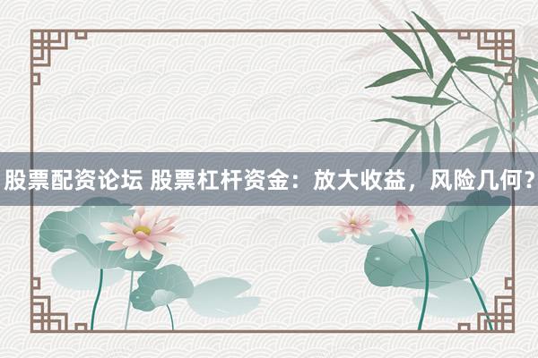 股票配资论坛 股票杠杆资金：放大收益，风险几何？