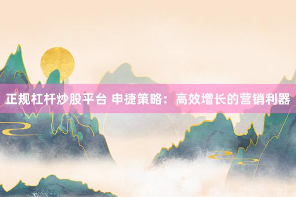 正规杠杆炒股平台 申捷策略:高效增长的营销利器